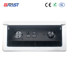 European standard mental brushed sliver flip up socket 2 ac outlets with network connection conference