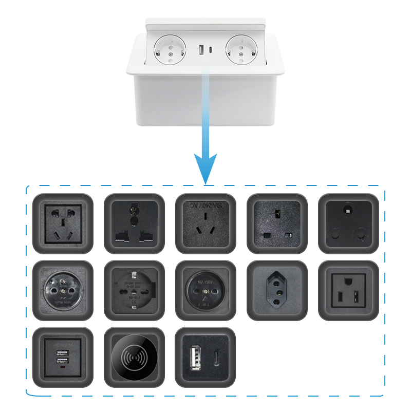 French standard electric table socket box ABS electric pop up socket wireless charger for office