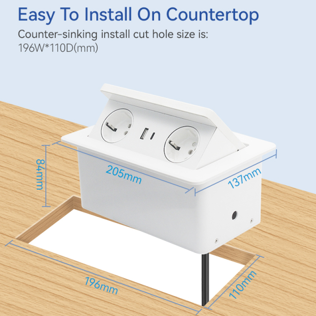 French standard electric table socket box ABS electric pop up socket wireless charger for office