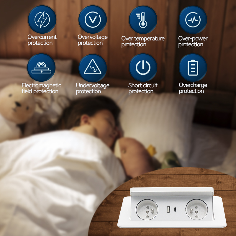 French standard electric table socket box ABS electric pop up socket wireless charger for office
