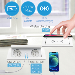 French standard electric table socket box ABS electric pop up socket wireless charger for office