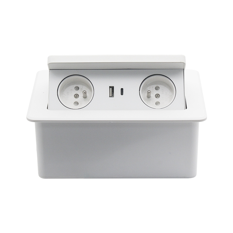 French standard electric table socket box ABS electric pop up socket wireless charger for office
