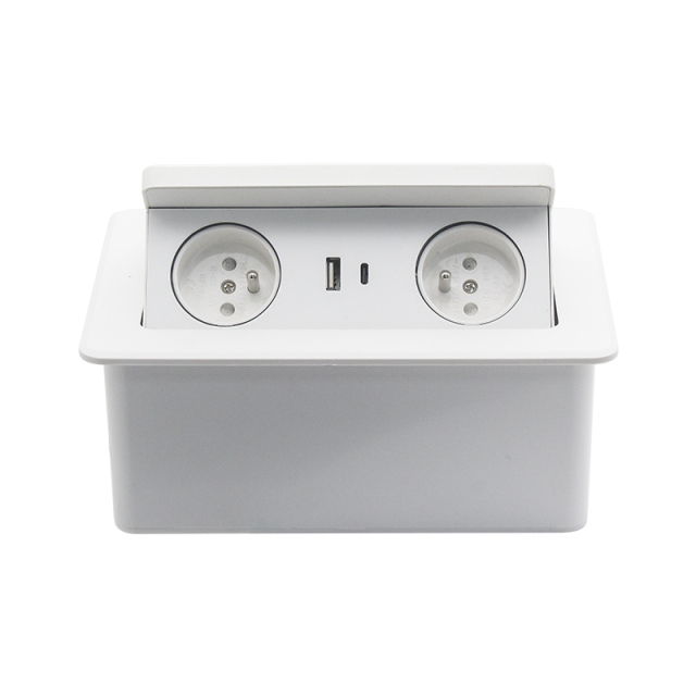 French standard electric table socket box ABS electric pop up socket wireless charger for office