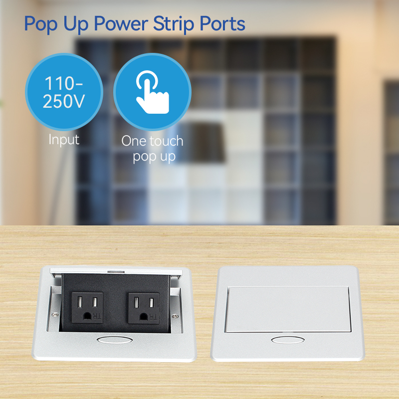 Fashion manufacture sliver furniture touch pop up socket for laptop desk table