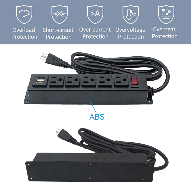 Under Cabinet Power Strip Power Socket 5 Outlets 2 USBA Charging Switch Control Socket