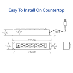 Under Cabinet Power Strip Power Socket 5 Outlets 2 USBA Charging Switch Control Socket