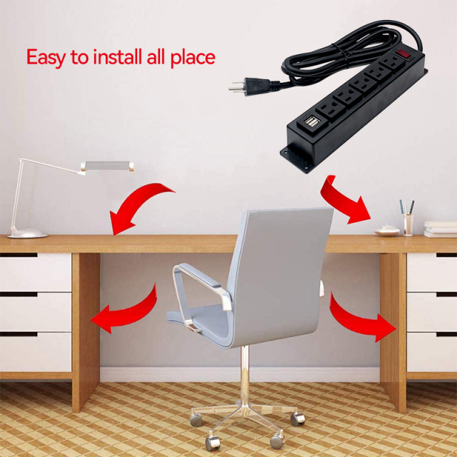 Under Cabinet Power Strip Power Socket 5 Outlets 2 USBA Charging Switch Control Socket