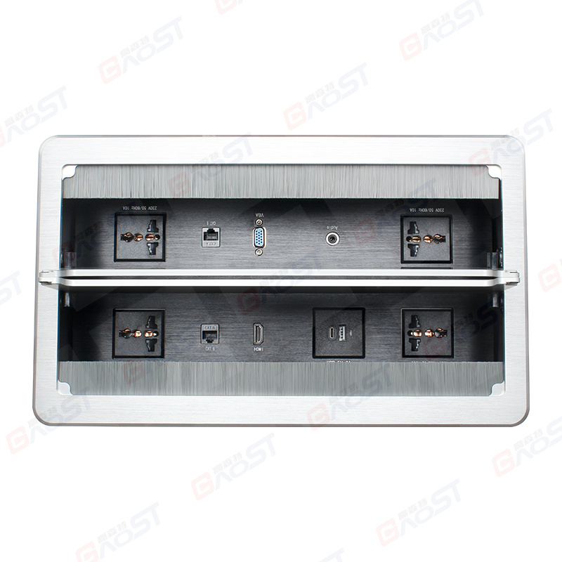 New Universal Plug Socket Double Flip Up Conference Table Socket Hidden in Conference table