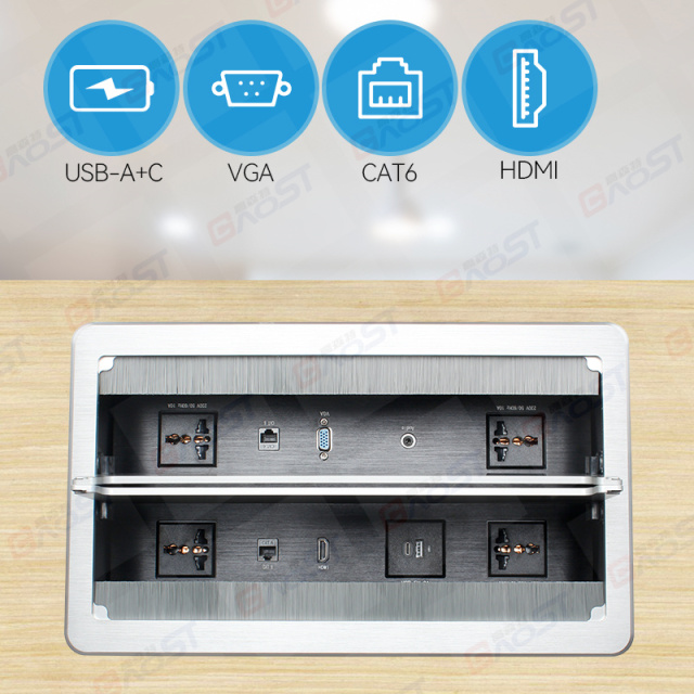 New Universal Plug Socket Double Flip Up Conference Table Socket Hidden in Conference table