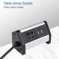 New China standard sliver table clamp socket tabletop electric extension socket with switch 1.8 m power plug