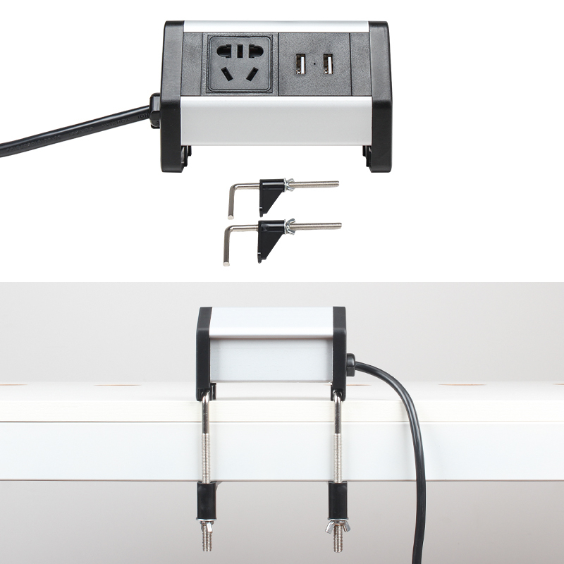New China standard sliver table clamp socket tabletop electric extension socket with switch 1.8 m power plug
