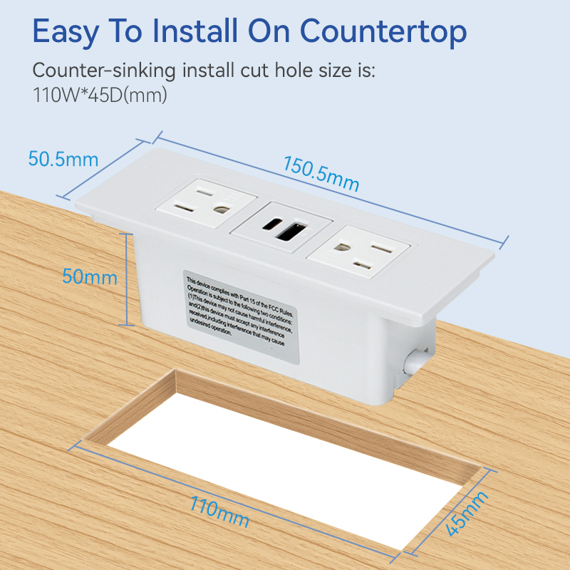 Desk moutable white USB 3.0 2 TR module built-in power strip sockets