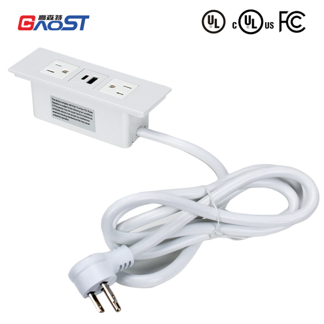 Desk moutable white USB 3.0 2 TR module built-in power strip sockets