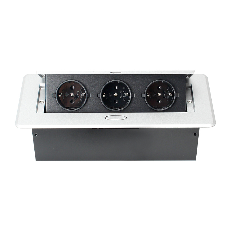 Wholesale sliver pop up power socket power hidden desk socket with 3 eu outlets