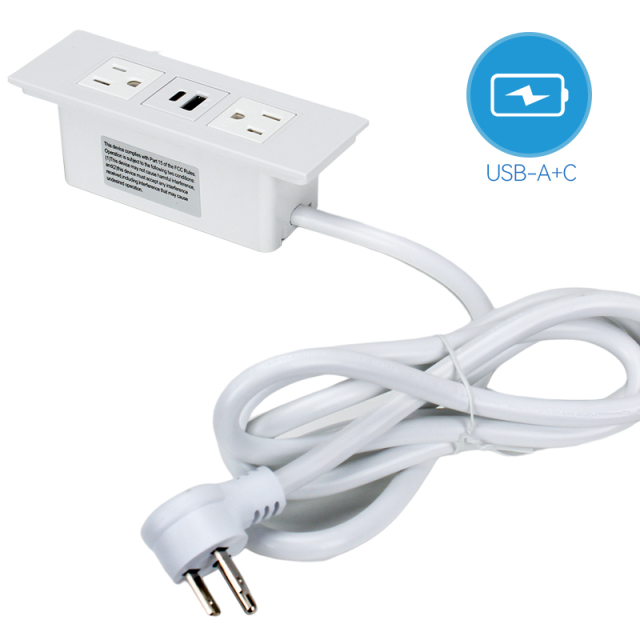 Desk moutable white USB 3.0 2 TR module built-in power strip sockets