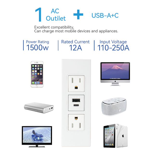Desk moutable white USB 3.0 2 TR module built-in power strip sockets