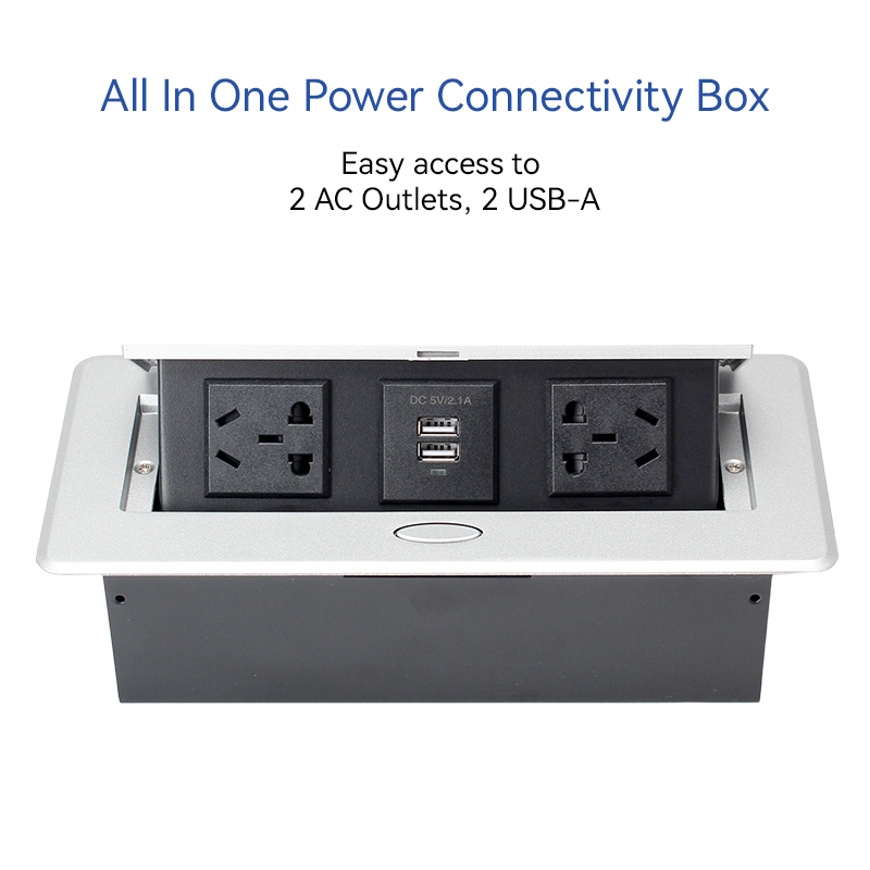 Wholesale China silver alloy 220 v power hidden desk countertop pop up socket 3 ac outlets dual usb