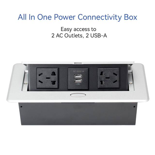 Wholesale China silver alloy 220 v power hidden desk countertop pop up socket 3 ac outlets dual usb