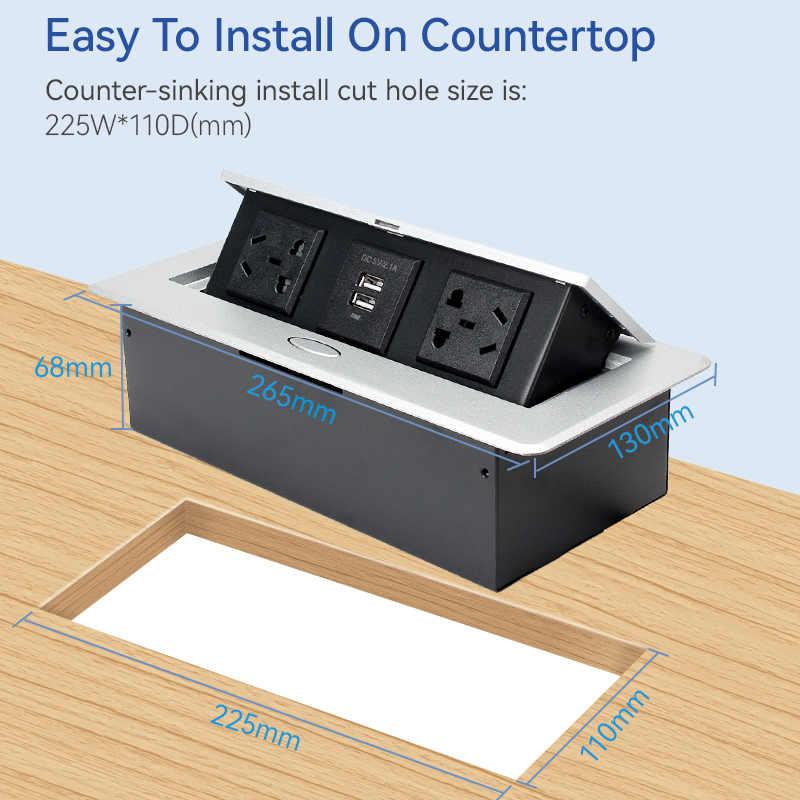 Wholesale China silver alloy 220 v power hidden desk countertop pop up socket 3 ac outlets dual usb