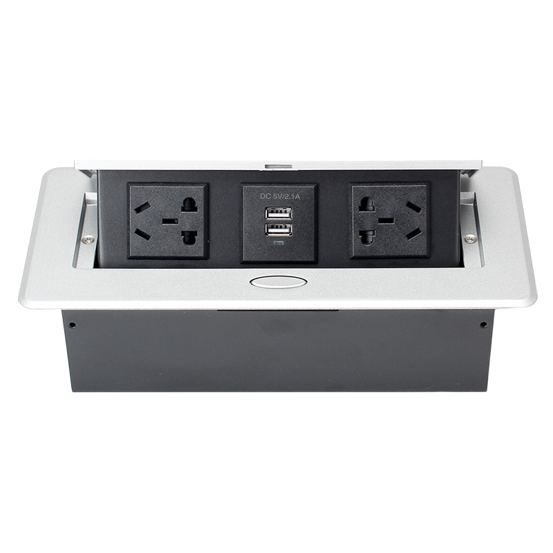 Wholesale China silver alloy 220 v power hidden desk countertop pop up socket 3 ac outlets dual usb