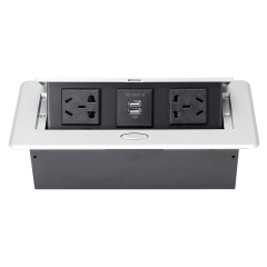 Wholesale China silver alloy 220 v power hidden desk countertop pop up socket 3 ac outlets dual usb
