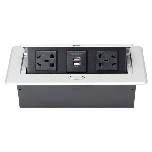 Wholesale China silver alloy 220 v power hidden desk countertop pop up socket 3 ac outlets dual usb