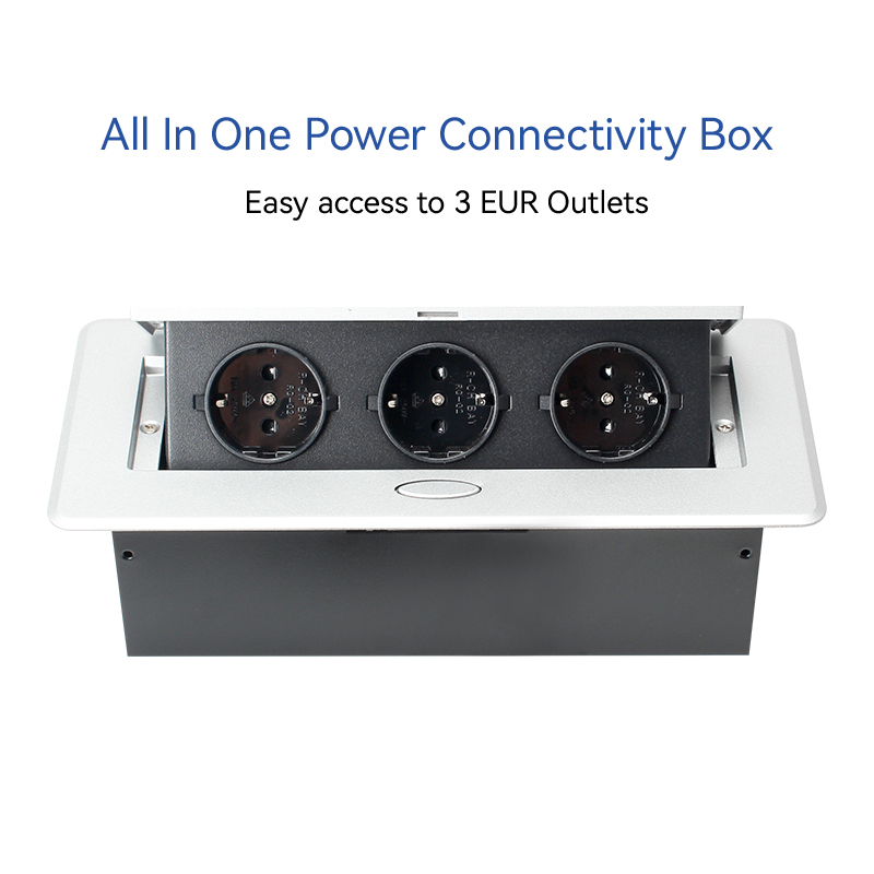 Wholesale sliver pop up power socket power hidden desk socket with 3 eu outlets
