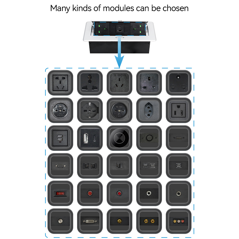 Factory conference waterproof socket built in socket 2 pin UK sliver pop up 2 USB A sockets
