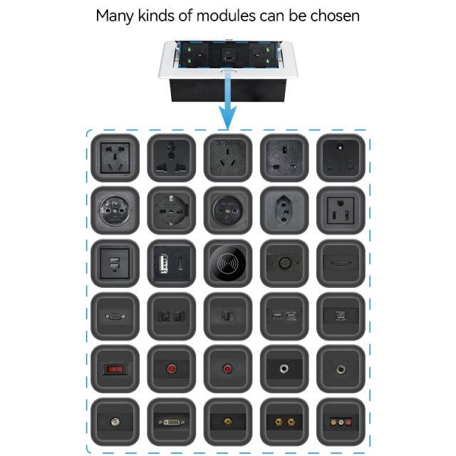 Factory conference waterproof socket built in socket 2 pin UK sliver pop up 2 USB A sockets