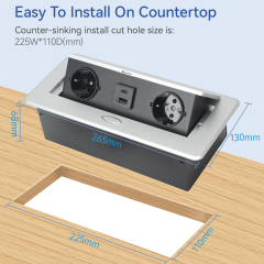 Kitchen worktops hidden desk 3 pin eu pop up sockets built-in safety sockets with 2 ac outlets