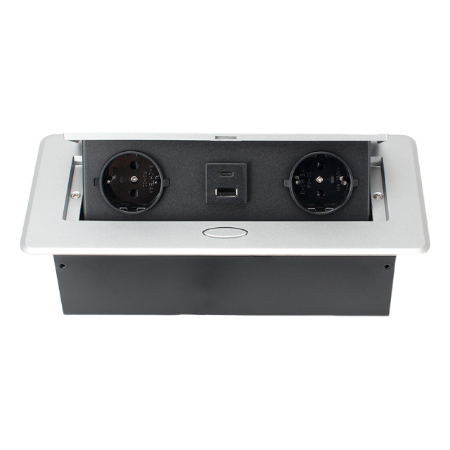Kitchen worktops hidden desk 3 pin eu pop up sockets built-in safety sockets with 2 ac outlets