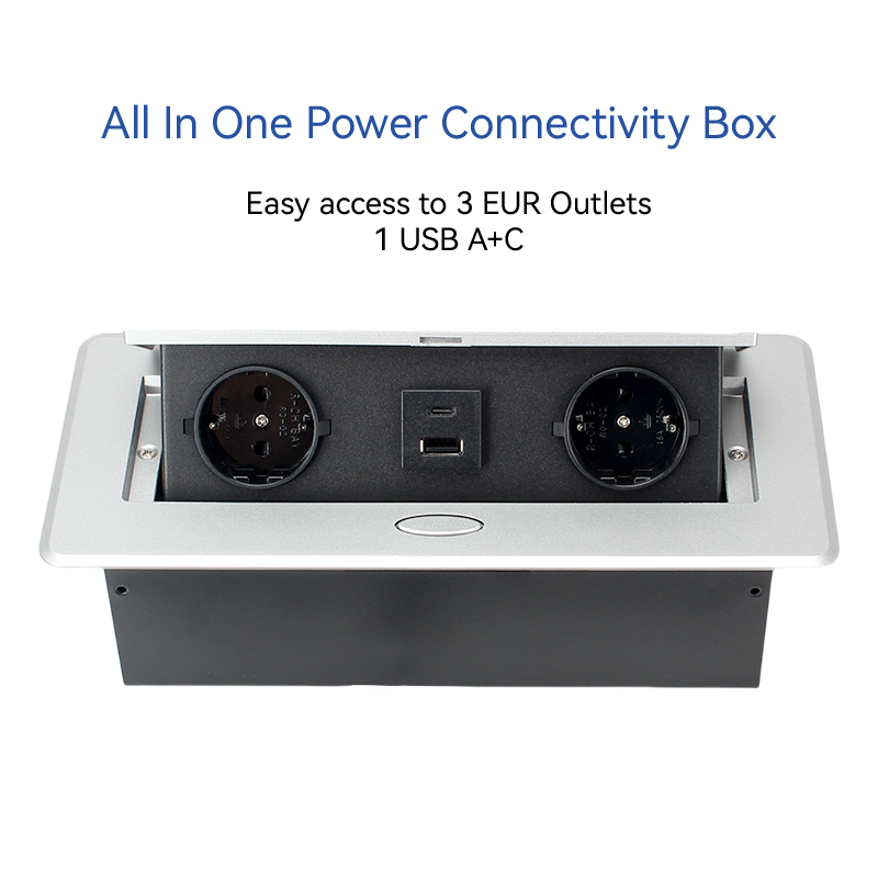 Kitchen worktops hidden desk 3 pin eu pop up sockets built-in safety sockets with 2 ac outlets