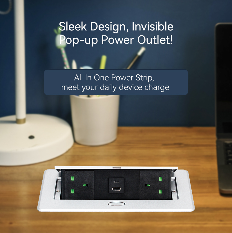 Factory conference waterproof socket built in socket 2 pin UK sliver pop up 2 USB A sockets