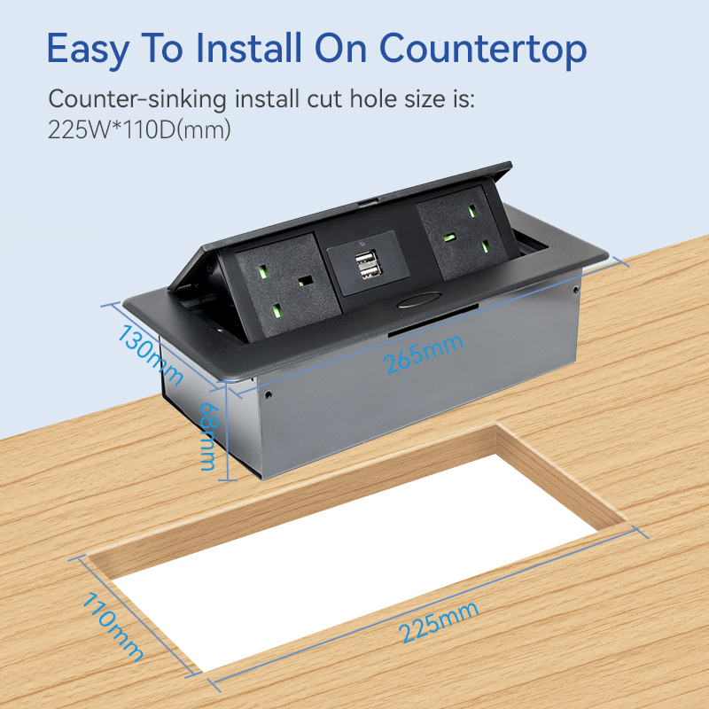 Factory pop up electrical outlet waterproof socket built in socket 2 pin UK pop up sockets with 2 USB A