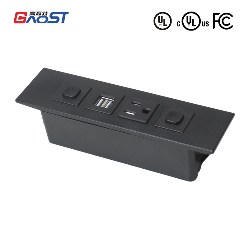 Hot sell 2 USA outlet switch furniture power strip built-in recessed desktop power strip utility surge protector power strip