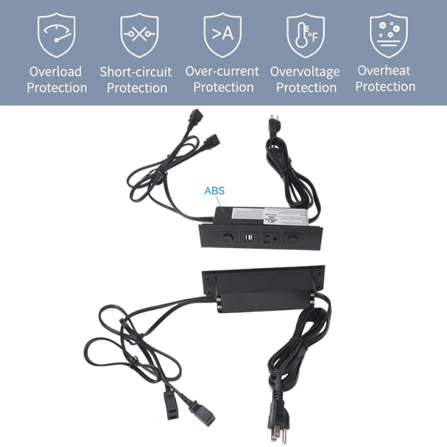 Hot sell 2 USA outlet switch furniture power strip built-in recessed desktop power strip utility surge protector power strip