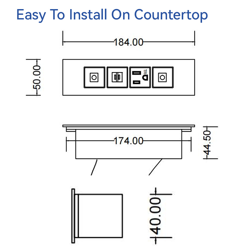 Hot sell 2 USA outlet switch furniture power strip built-in recessed desktop power strip utility surge protector power strip