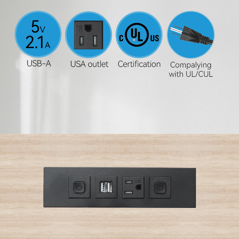 Hot sell 2 USA outlet switch furniture power strip built-in recessed desktop power strip utility surge protector power strip
