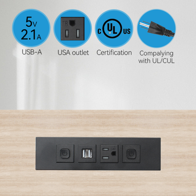 Hot sell 2 USA outlet switch furniture power strip built-in recessed desktop power strip utility surge protector power strip