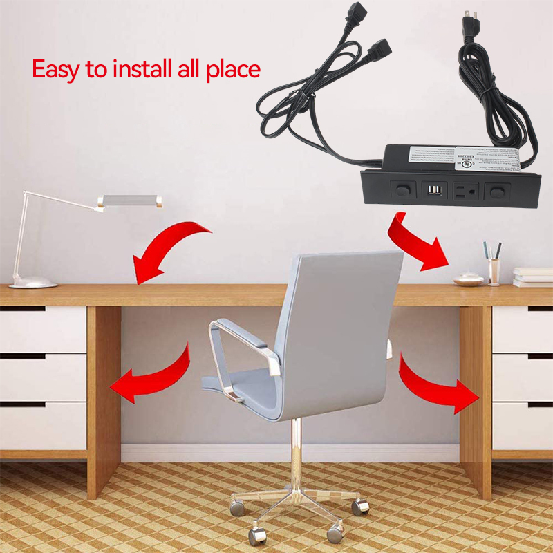 Hot sell 2 USA outlet switch furniture power strip built-in recessed desktop power strip utility surge protector power strip