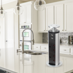 Kitchen table alloy lift socket with UK lift socket with 3 ac outlets USB A