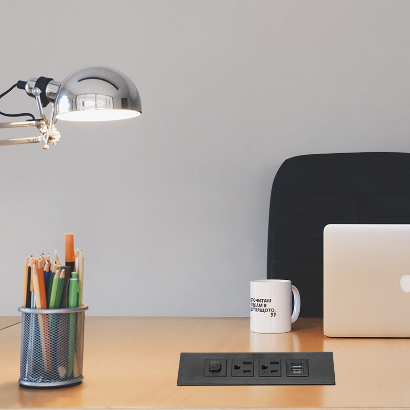 UL/CUL certificated recessed desk table power strip with 2 ac outlets USB A 1 switch