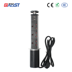 Kitchen table alloy lift socket with UK lift socket with 3 ac outlets USB A