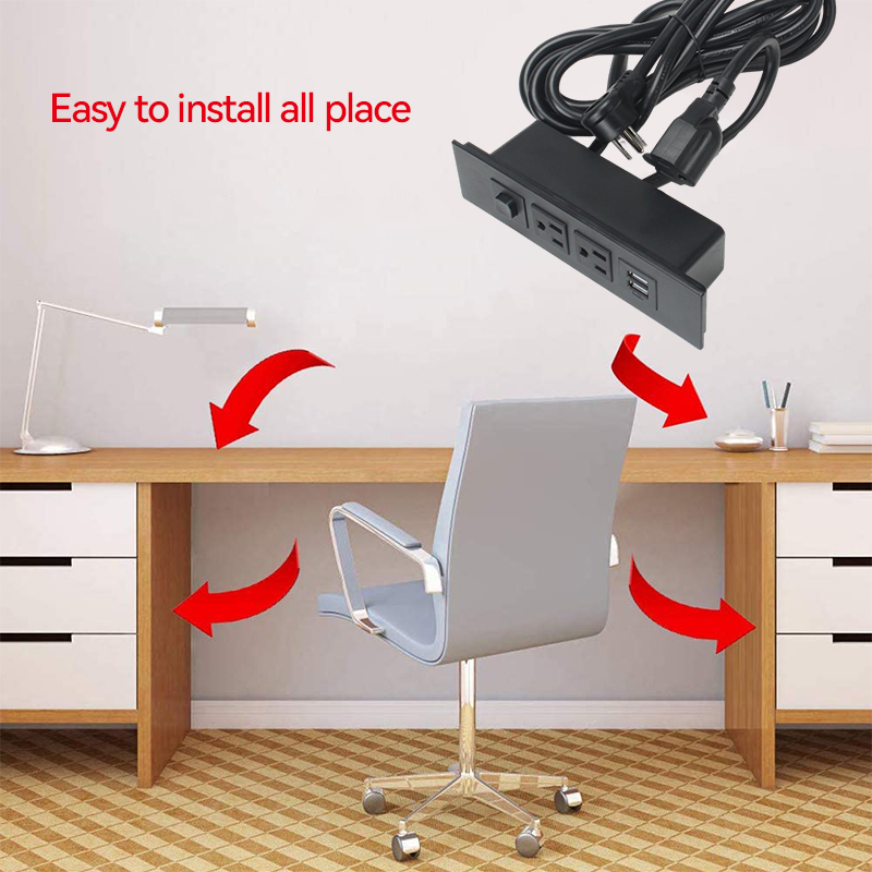 UL/CUL certificated recessed desk table power strip with 2 ac outlets USB A 1 switch
