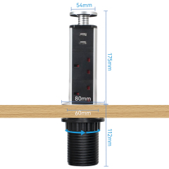 Kitchen table alloy lift socket with UK lift socket with 3 ac outlets USB A
