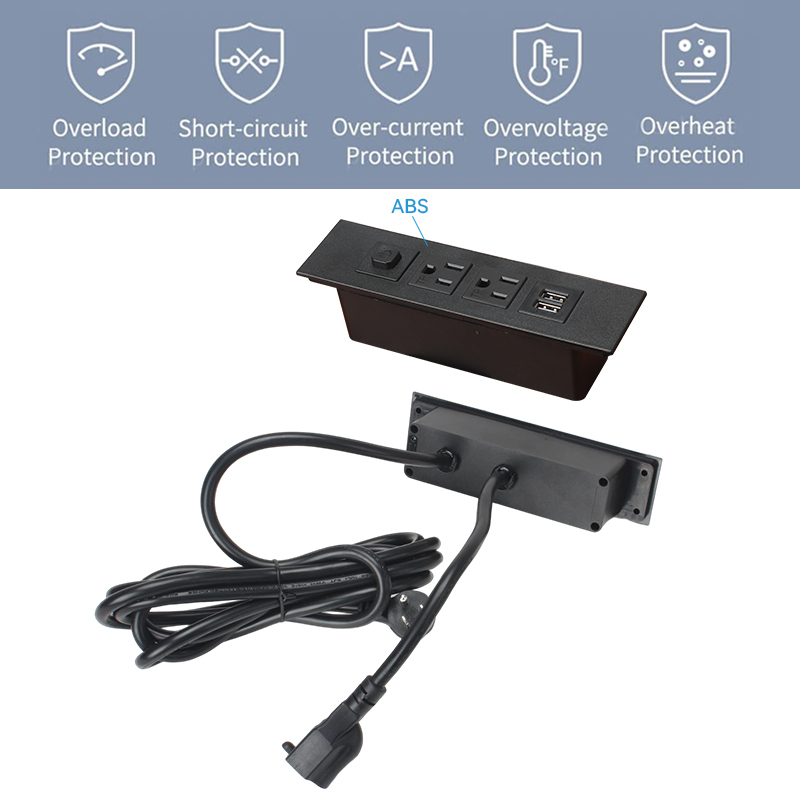 UL/CUL certificated recessed desk table power strip with 2 ac outlets USB A 1 switch