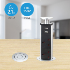 Kitchen table alloy lift socket with UK lift socket with 3 ac outlets USB A