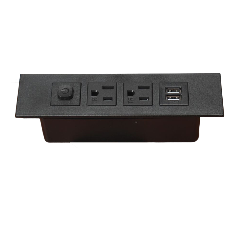 UL/CUL certificated recessed desk table power strip with 2 ac outlets USB A 1 switch