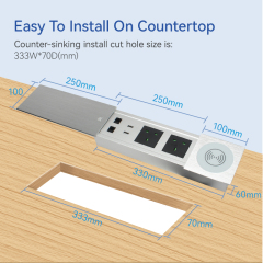 Conference UK Brushed sliver sliding socket with QI wireless charging