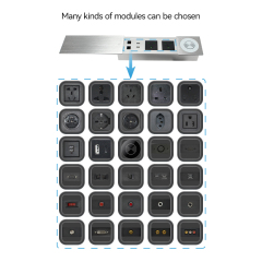 Conference UK Brushed sliver sliding socket with QI wireless charging